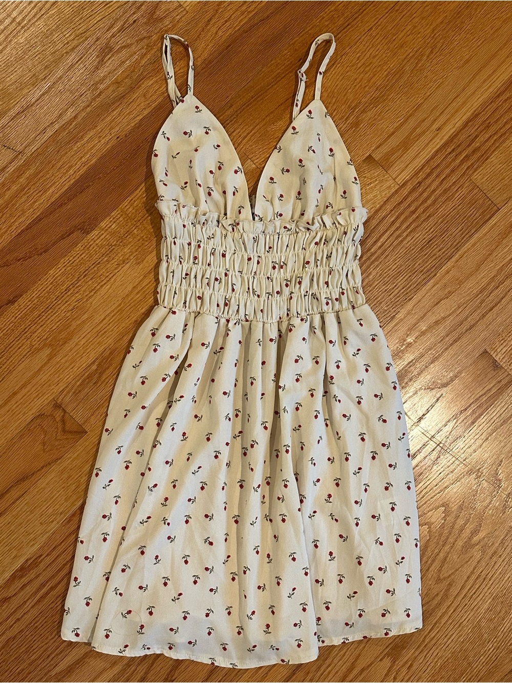 Princess Polly Cream Mini Dress with Red Cherry Print
